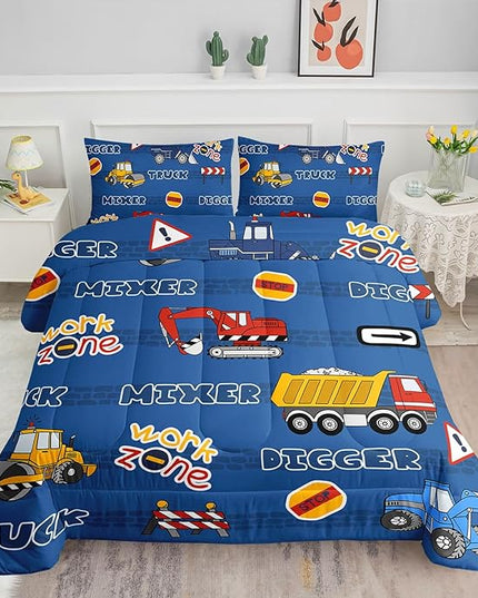 Kids Comforter Set Butterfly Printed Pattern Bedding Set with 1 Comforter and 2 Pillowcases for Girls Boys Bedroom All Season(Truck Queen) - LeafyLoom