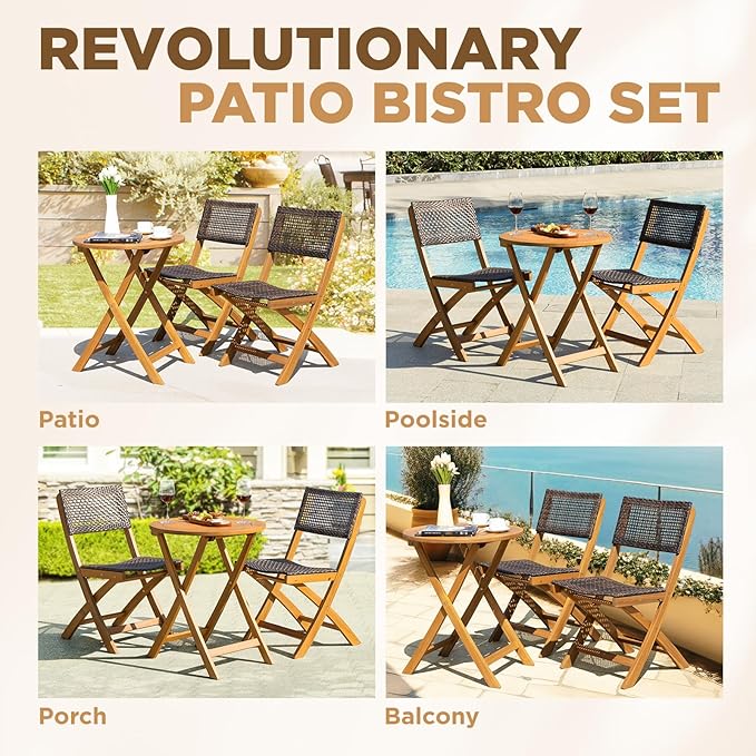 Wood Wicker Design Heavy Duty 400lbs Capacity Premium Patio Bistro Set 3 Piece Outdoor, Onesize - LeafyLoom