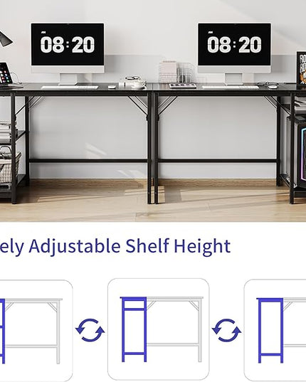 Computer Desk, 48 inches desk with 2 Shelves, Home Office Desk with USB/Type-C Charging Ports & Power Outlets, Study Table for Adults, Black - LeafyLoom