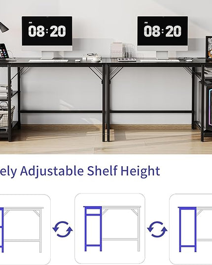 Computer Desk, 55 inches desk with 2 Shelves, Home Office Desk with USB/Type-C Charging Ports & Power Outlets, Study Table for Adults, Black - LeafyLoom