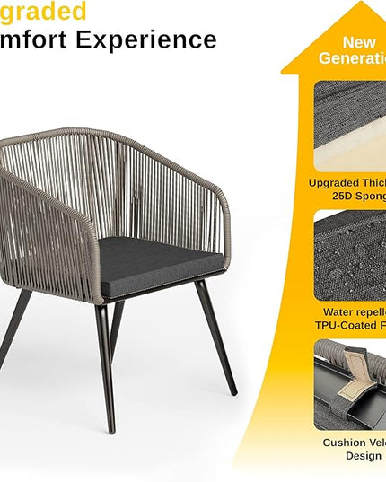EAST OAK Breezeway Patio Furniture Set, 3-Piece Outside Bistro Set Handwoven Rattan Wicker Chairs with Waterproof Cushions, Tempered Glass Table, Outdoor Conversation Set, Light Grey & Dark Grey - LeafyLoom