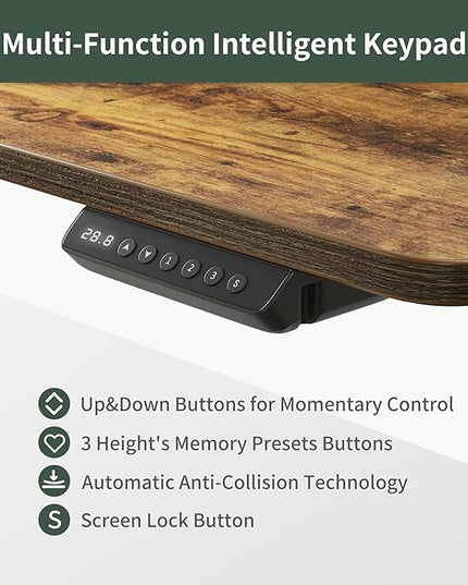 FEZIBO Height Adjustable Electric Standing Desk with 5 Drawers, 48 x 24 Inch Table with Storage Shelf, Sit Stand Desk Black Frame/Rustic Brown Top, 48 inch - LeafyLoom