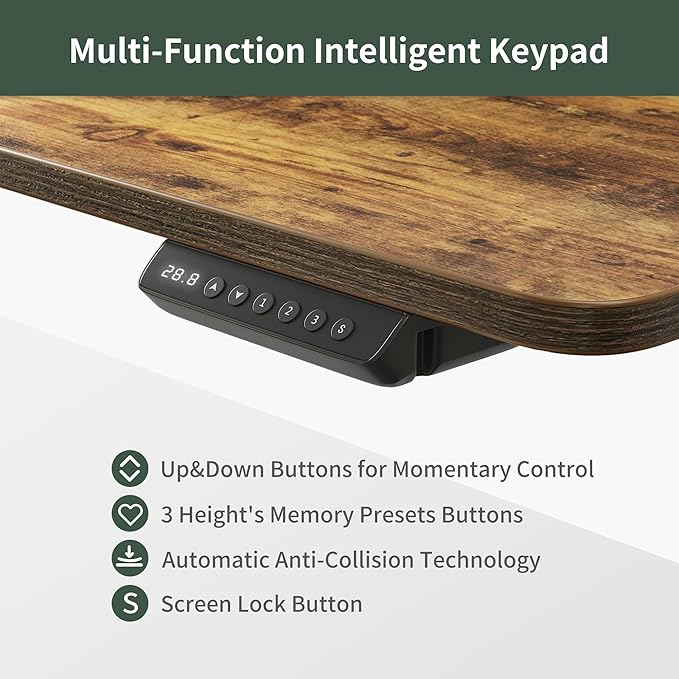 FEZIBO Height Adjustable Electric Standing Desk with 5 Drawers, 48 x 24 Inch Table with Storage Shelf, Sit Stand Desk Black Frame/Rustic Brown Top, 48 inch - LeafyLoom