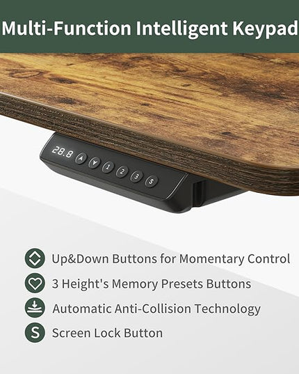 FEZIBO Height Adjustable Electric Standing Desk with 5 Drawers, 55 x 24 Inch Table with Storage Shelf, Sit Stand Desk Black Frame/Rustic Brown Top, 55 inch - LeafyLoom