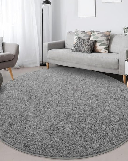 Round Area Rugs for Bedroom Living Room, 4x4 Grey Super Soft Comfy Thickened Memory-Foam Indoor Circle Carpets, Modern Aesthetic Minimalist Carpet for Boys Girls Adults Nursery Home Décor - LeafyLoom