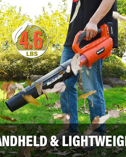 MAXLANDER Leaf Blower Cordless - 20V Electric Cordless Leaf Blower with Battery and Charger, 4.0Ah Battery Powered Leaf Blowers with 2 Speed Mode for Lawn Care, Blowing Leaves - LeafyLoom