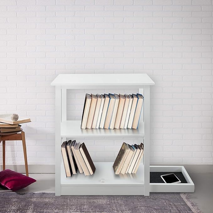 Casual Home Adams Bookcase Sliding Track, Concealment Furniture, White - LeafyLoom