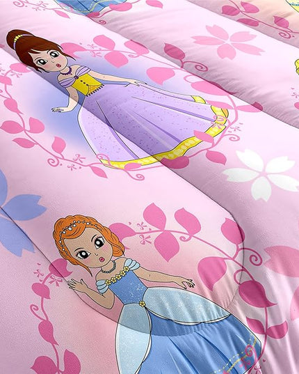 Princess Comforter Sets Twin for Girls, Cute Princess Bedding Comforter Sets, Pink Twin Size Comforter Set for Girls Kids Twin Bedding Set with 1 Pillowcase - LeafyLoom
