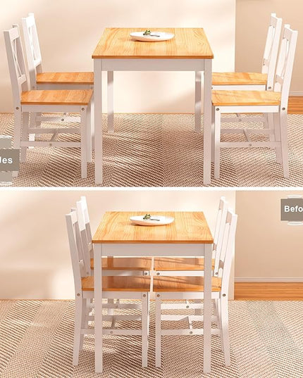 sogesfurniture 5-Piece Dining Table Set, Pine Wood Kitchen Table with 4 Chairs,Indoor Modern Rectangular Dining Table Furniture Set for Kitchen, Dining Room, Dinette, Breakfast Nook, Oak&White - LeafyLoom
