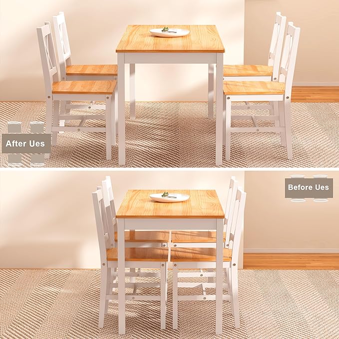 sogesfurniture 5-Piece Dining Table Set, Pine Wood Kitchen Table with 4 Chairs,Indoor Modern Rectangular Dining Table Furniture Set for Kitchen, Dining Room, Dinette, Breakfast Nook, Oak&White - LeafyLoom