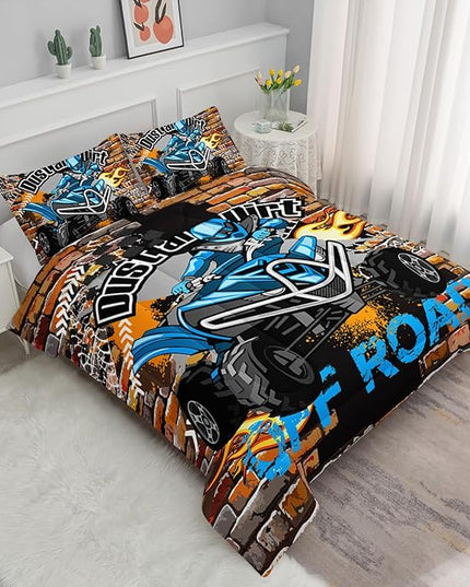 Axolotl Quad Bike Bedding Set Twin,Dirt Bike Comforter Set,Extreme Sports Bedding Set,Sports Theme Comforter Set,Tractor Truck Bedding,Motorcycle Comforter for Kids Boys Teens,1 Quilt 2 Pillowcases - LeafyLoom