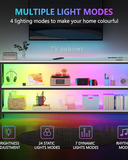 Lvifur LED TV Stand up to 70''Televisions, Farmhouse TV Console Table with RGB 24 Colors Dimmable, Industrial Entertainment Center with Human Body Sensor for Living Room Bedroom - LeafyLoom