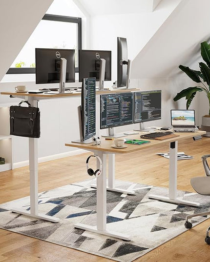 STARY Electric Memory Preset 55 x 24 Inches Adjustable Height Computer Workstation Sit Stand Home Office Desk with Splice Board, 5524, Castin Oak Desktop/White Frame - LeafyLoom