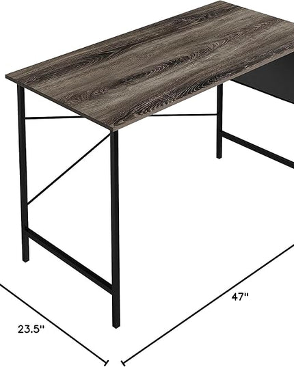 Lavish Home Modern Computer Desk with Industrial Style Woodgrain Look and Steel for Home Office, Bedroom, or Craft Table, with Storage Bag, (L) 47” x (W) 23.5” x (H) 29.5”, Gray - LeafyLoom