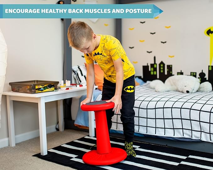 Studico ActiveChairs Kids Wobble Stool, Flexible Elementary Classroom Seating, Improves Focus, Posture and Helps ADHD/ADD, Sensory Chair, Active Fidget Chairs, Pre-Teen 17.75" Chair, Ages 7-12, Red - LeafyLoom