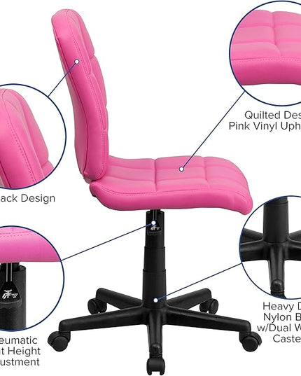 Flash Furniture Clayton Mid-Back Pink Quilted Vinyl Swivel Task Office Chair - LeafyLoom