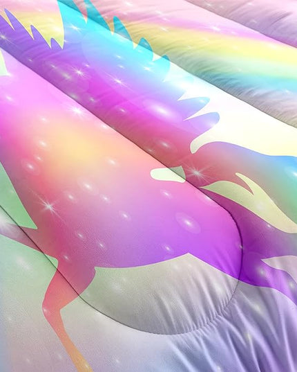 Kids Comforter Bedding Set 3 Pieces Super Soft Breathable Print Kids Bedding Sets for Girls, Machine Washable Durable Comforter Set with Comforter, 2 Pillowcases Rainbow(Twin, Purple Unicorn) - LeafyLoom