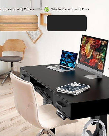 SHW 48-Inch Electric Height Adjustable Desk with Keyboard Tray and Two Drawers, Black - LeafyLoom