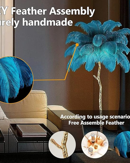 Ostrich Feather Floor Lamp, Modern LED Dimmable Standing Lamp, Romantic Princess Bedroom Reading Lamp, Tall Corner Lamp for Living Room, Dining Room and Office (Dark Green) - LeafyLoom