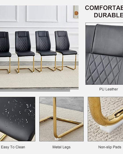 NicBex Dining Chairs Set of 6 Modern Faux Leather High Back Dining Room Kitchen Chairs with Golden Metal Legs,Side Chairs for Dining Room, Kitchen,Living Room, and Restaurants,Black - LeafyLoom