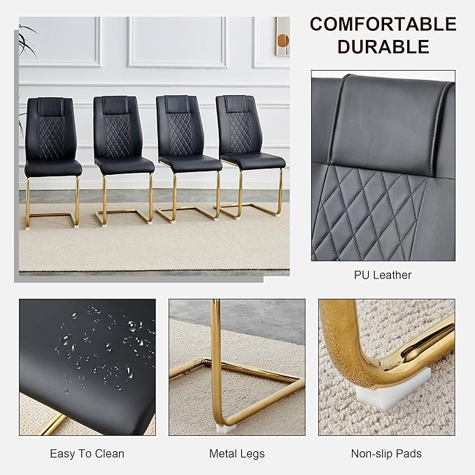 NicBex Dining Chairs Set of 6 Modern Faux Leather High Back Dining Room Kitchen Chairs with Golden Metal Legs,Side Chairs for Dining Room, Kitchen,Living Room, and Restaurants,Black - LeafyLoom