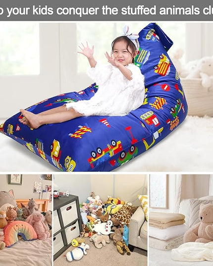 Jorbest Stuffed Animal Bean Bag Storage, Cute Excavator Stuffed Animal Storage Bean Bag Chair Cover for Kids and Adults, Luxury Velvet Bean Bag Covers Only without Filling, (200L/52 Gal) - LeafyLoom