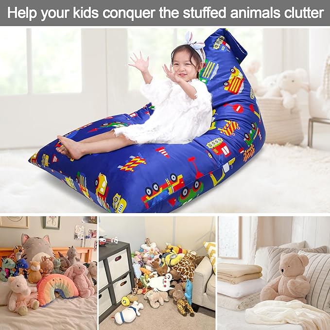 Jorbest Stuffed Animal Bean Bag Storage, Cute Excavator Stuffed Animal Storage Bean Bag Chair Cover for Kids and Adults, Luxury Velvet Bean Bag Covers Only without Filling, (200L/52 Gal) - LeafyLoom