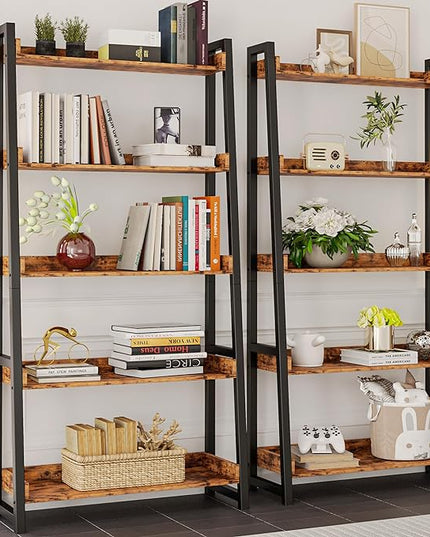 IRONCK Industrial Bookshelf 5-Tier 31.5in Wide, Bookcase Ladder Shelf, Storage Shelves Rack Shelf Unit, Accent Furniture Metal Frame, Home Office Furniture for Bathroom, Living Room - LeafyLoom