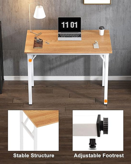 Need Small Computer Desk 31.5 inches Folding Table No Assembly Sturdy Small Writing Desk Folding Desk for Small Spaces, Teak & White AC5-8040-BW - LeafyLoom