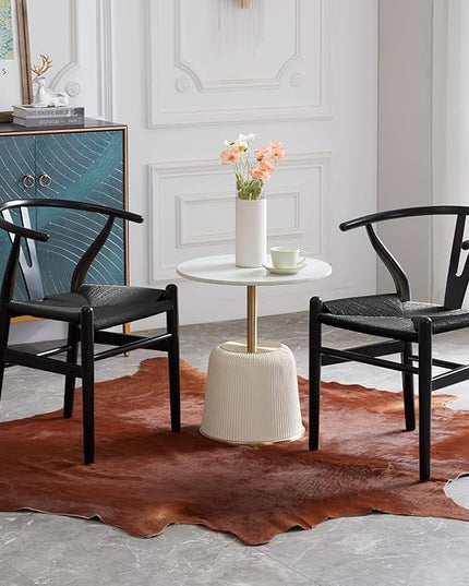 Farini Wishbone Chairs for Dining Room Solid Wood Rattan Chair Armchairs Y Shaped Backrest Hemp Seat for Home Restaurant Fully-Assembled(Set of 2,Black-Black Seat) - LeafyLoom
