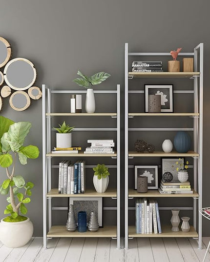 No-Assembly Folding Bookshelf Storage Shelves 5 Tiers Vintage Multifunctional Plant Flower Stand Storage Rack Shelves Bookcase for Home Office(White) - LeafyLoom