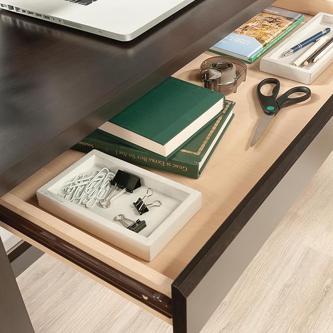 Sauder Summit Station Single Pedestal Desk, L: 52.09" x W: 19.29" x H: 29.02", Cinnamon Cherry Finish - LeafyLoom