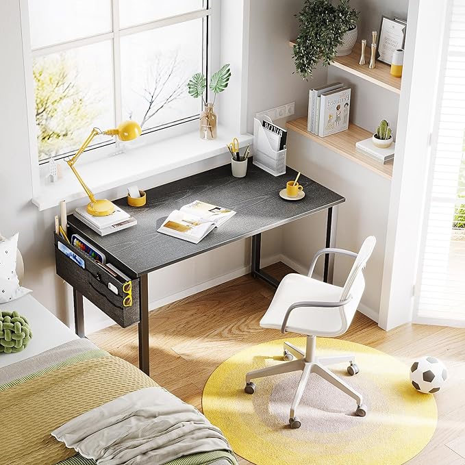 ODK Computer Desk, 40 Inch Small Study Desk, Office Desk with Storage, Work Table with Headphone Hook for Small Space Home Office, Gray - LeafyLoom