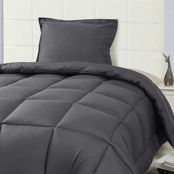 Utopia Bedding Twin Comforter Set Kids with 1 Pillow Sham, Bedding Comforter Sets, Down Alternative Grey Comforter, Soft and Comfortable, Machine Washable (Pack of 6) - LeafyLoom