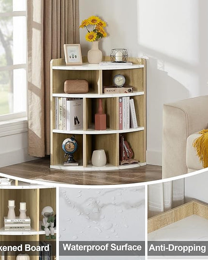 Vecelo 3-Tier Corner Cabinet with 8 Cubbies, Wooden Cube Storage Organizer, Modern Bookshelf Units for Playroom, Bedroom, Living Room, Marble White - LeafyLoom