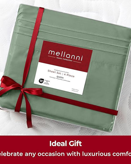 Mellanni Extra Deep Queen Sheets - 4 PC Iconic Collection Bedding Sheets & Pillowcases - Hotel Luxury, Ultra Soft, Cooling Bed Sheets - Extra Deep Pocket up to 21 inch (Queen, Sage) - LeafyLoom