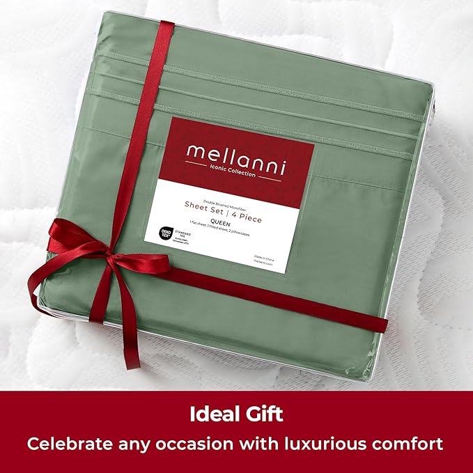 Mellanni Extra Deep King Sheets - 4 PC Iconic Collection Bedding Sheets & Pillowcases - Hotel Luxury, Ultra Soft, Cooling Bed Sheets - Extra Deep Pocket up to 21 inch (King, Sage) - LeafyLoom