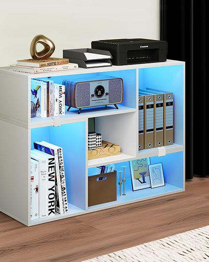 YITAHOME DIY TV Stand w/LED Strip, Modern Deformable Entertainment Center for 75/70/65/60/55/50/45 inch TVs, Gaming TV Consoles 2 Pieces Media Console Cabinet for 300lbs for Living Room, White - LeafyLoom