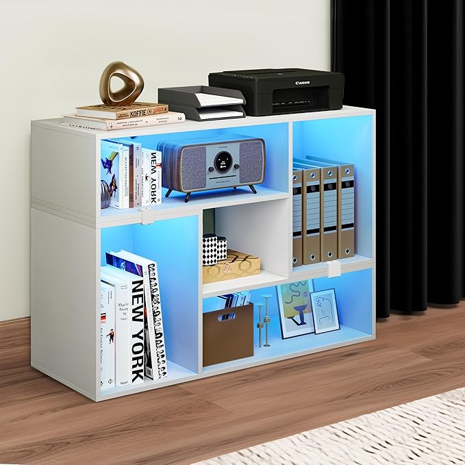 YITAHOME DIY TV Stand w/LED Strip, Modern Deformable Entertainment Center for 75/70/65/60/55/50/45 inch TVs, Gaming TV Consoles 2 Pieces Media Console Cabinet for 300lbs for Living Room, White - LeafyLoom