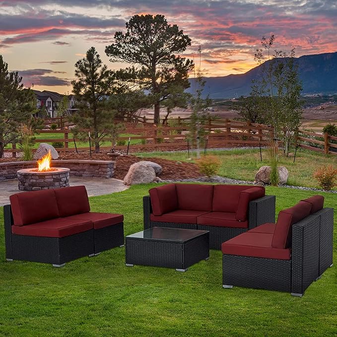 ClawsCover 14Pack Outdoor Patio Seat and Back Cushions Replacement Covers Fit for 7Pieces 6-Seater Wicker Rattan Sectional Couch Chair Furniture Set,Burgundy-Include Cover Only (Large) - LeafyLoom