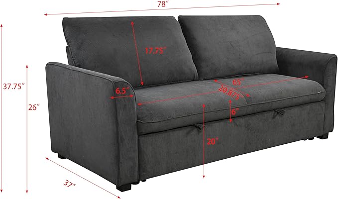 3 in 1 Oversized Convertible Loveseat Sleeper Sofa Bed,Soft Corduroy Upholstered Queen Love Seats Sofabed W/Pull Out Sleep Couch,Comfortable Cushions and Padded Armrests for Living Room - LeafyLoom