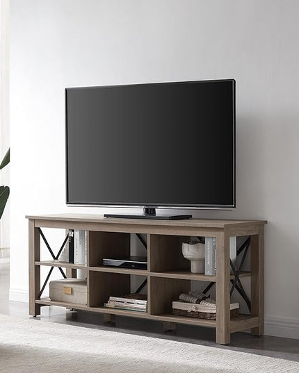 Henn&Hart Rectangular TV Stand for TV's up to 65" in Antiqued Gray Oak, TV Stands for the Living Room - LeafyLoom