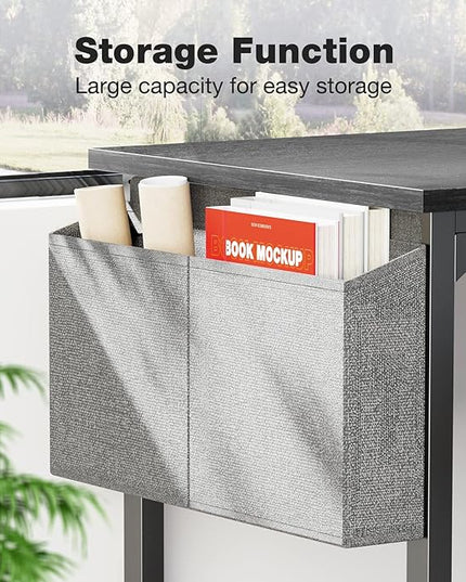 OLIXIS Computer Desk 63 Inch Home Office Work Study Writing Student Kids Bedroom Wood Modern Simple 2 Person PC Table with Storage Bag & Headphone Hooks, Normal Black - LeafyLoom
