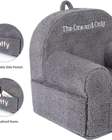 Personalized Kids Chair, High Back Toddler Sherpa Chair, Customize with Name, Grey - LeafyLoom