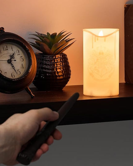 Paladone Hogwarts Crest Candle Light with Magical Wand Remote Control, Harry Potter Room Decor and Desk Accessories - LeafyLoom