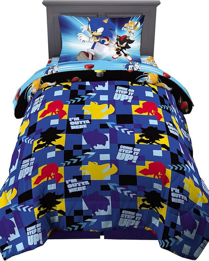 Sonic the Hedgehog Anime Kids Super Soft Comforter and Sheet Set, 4 Piece Twin Size by Franco, Prints may vary - LeafyLoom
