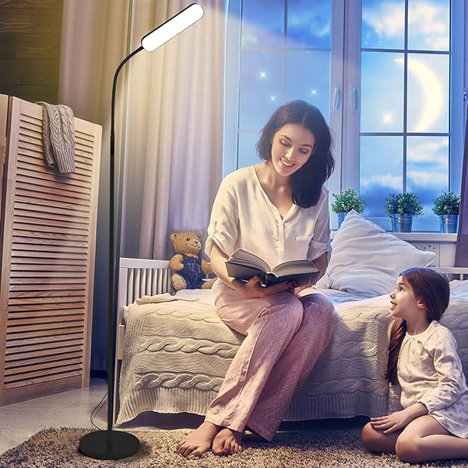 Floor Lamp, RGB Color Changing Dimmer Bright LED Floor Lamp with Stepless Adjustable 3000K-6000K, Smart Remote Control Modern Standing Floor Lamp for Bedroom, Reading, Gaming Room - LeafyLoom