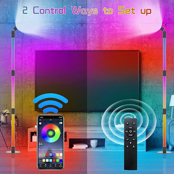 Music Sync Corner Floor Lamp with App/Remote Control, 53" RGB+IC+Warm White LED Corner Lamp for Reading, Gaming, LED Floor Lamp with Timer, Color Changing Corner Light for Bedroom - LeafyLoom