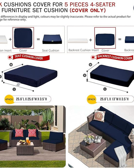 ClawsCover 7Pack Outdoor Patio Seat and Back Cushions Replacement Covers Fit for 3/5 Pieces 4-Seater Wicker Rattan Furniture Conversation Set Sectional Couch,Navy-Large (Include Cover Only) - LeafyLoom