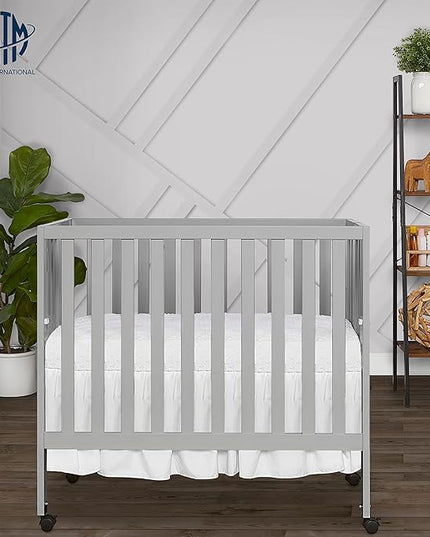 Jett Non-Full Size Folding Convertible Crib, Lightweight Portable Crib, Three Adjustable Mattress Height Settings, Easy to Fold Travel Crib, 1.5” Mattress Pad Included - LeafyLoom
